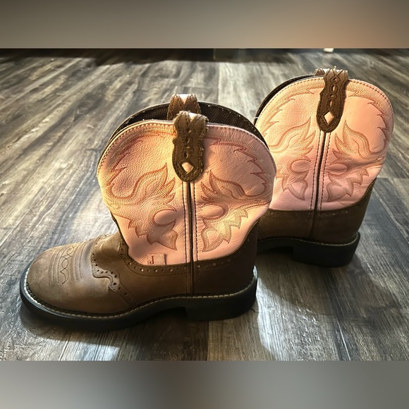 Justin Gypsy Boots Womens 8B Pink Brown Leather Cowgirl Western Rodeo - Picture 4 of 8